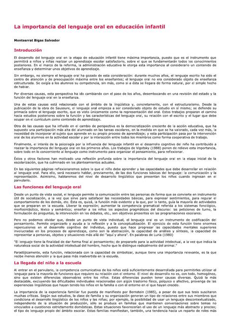 Educación infantil: La Importancia del Lenguaje Oral en Educación Infantil