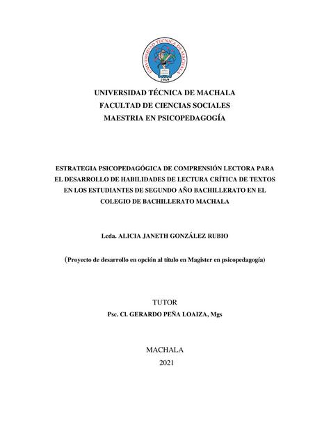 Estrategia psicopedagógica de comprensión lectora para el desarrollo de habilida