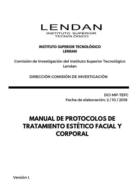 Manual de Protocolos de Tratamiento Estético Facial y Corporal 