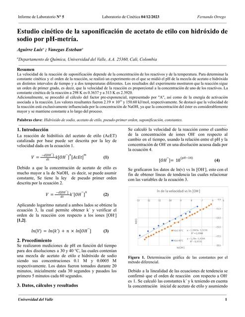 Informe - Saponificación del Acetato de Etilo con NaOH