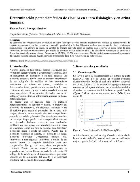 Informe - Determinación de Cloruros mediante Potenciometría