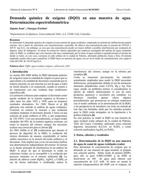 Informe - Demanda Química de Oxígeno (DQO)