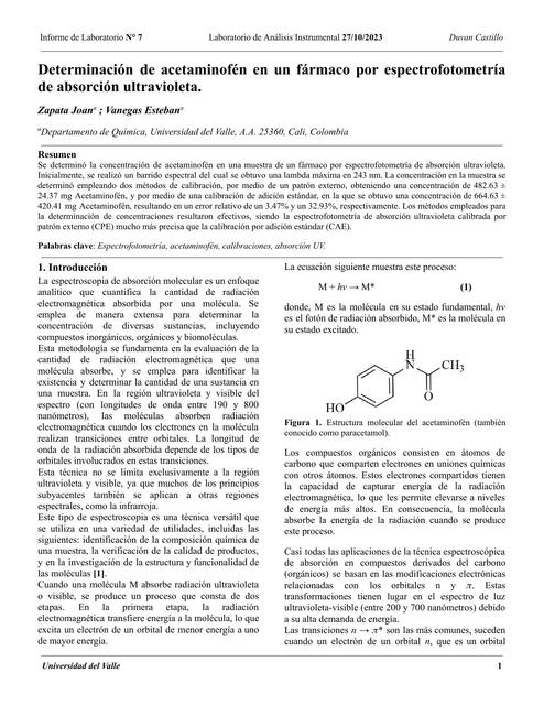 Informe - Determinación de Acetaminofén por UV