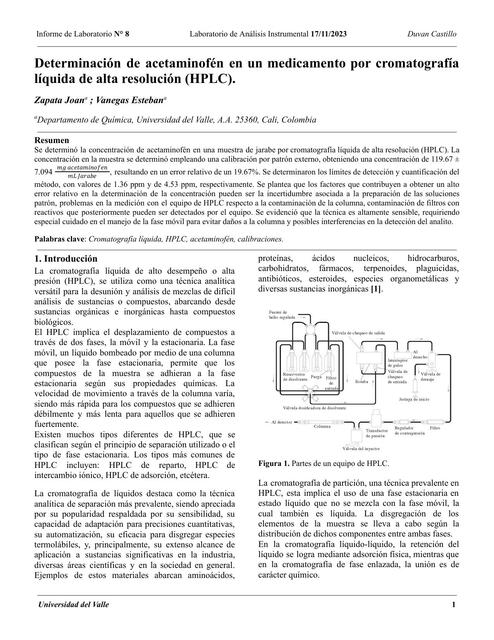 Informe - Determinación de Acetaminofén por HPLC