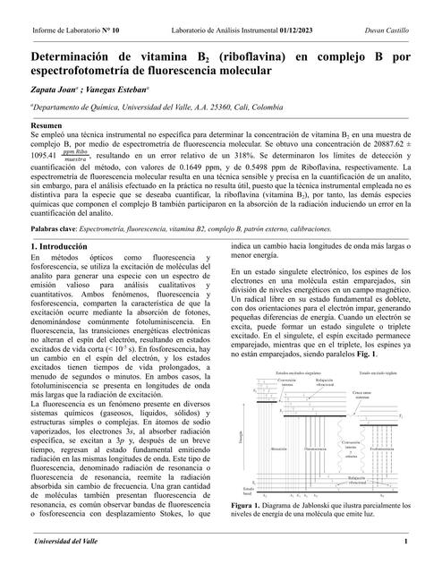 Informe - Determinación de Vitamina B2 por Fluorescencia Molecular