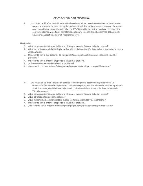 Casos clínicos de endocrinología con cuestionario