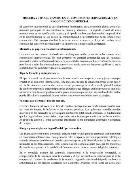 Moneda y tipo de cambio en el comercio internacional y la negociación ...