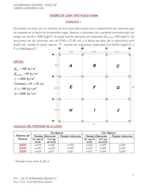 Diseño de losa tipo placa plana