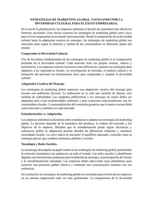 Estrategias del marketing global. Navegando por la diversidad cultural