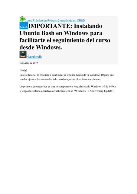 Instalando Ubuntu Bash en Windows