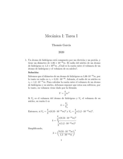 Mecánica I, Tarea resuelta