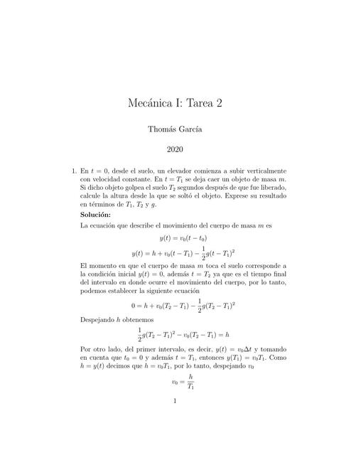 Mecánica I, Tarea 2 resuelta