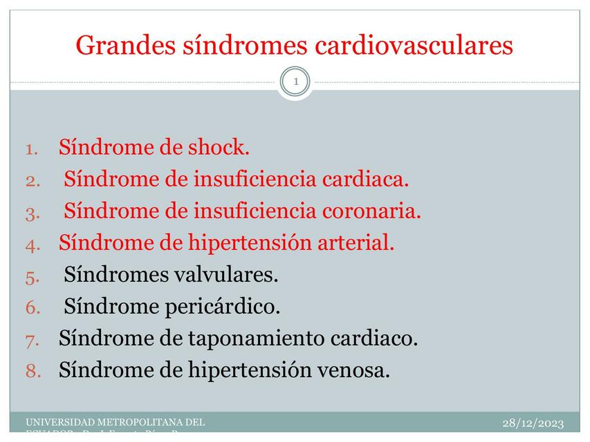 Grandes síndromes cardiovasculares