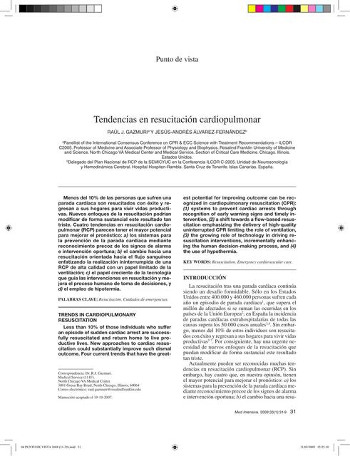 Tendencias en Resucitación Cardiopulmonar