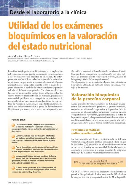 Utilidad de los Exámenes Bioquímicos en la Valoración del Estado Nutricional 