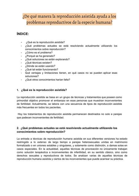 ¿De qué manera la reproducción asistida ayuda a los problemas reproductivos de la especie humana?