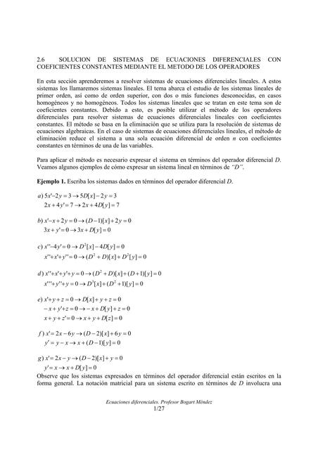 Resolución de Sistemas de EDO con coeficientes constantes