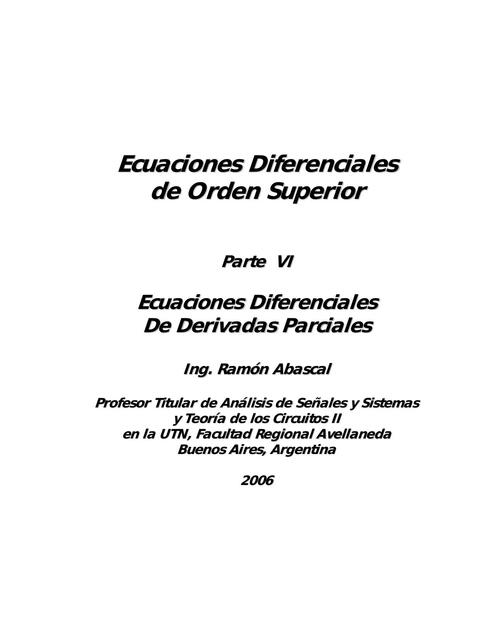 Ecuaciones Diferenciales de Derivadas Parciales