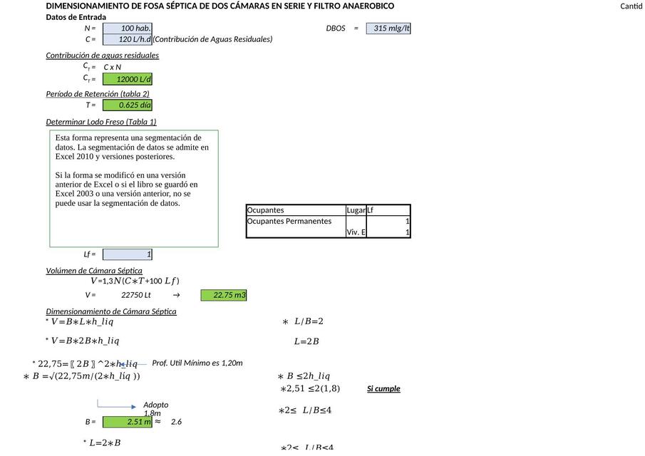 Dimensionamiento de Fosa Séptica 