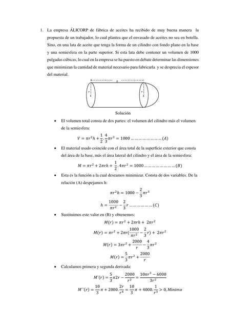 Ejercicio de aplicacion OPTIMIZACION DERIVADAS