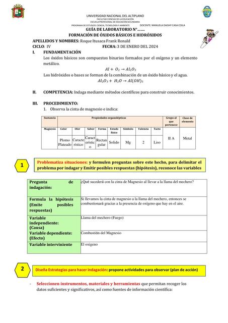 Formación de óxidos básicos e hidróxidos