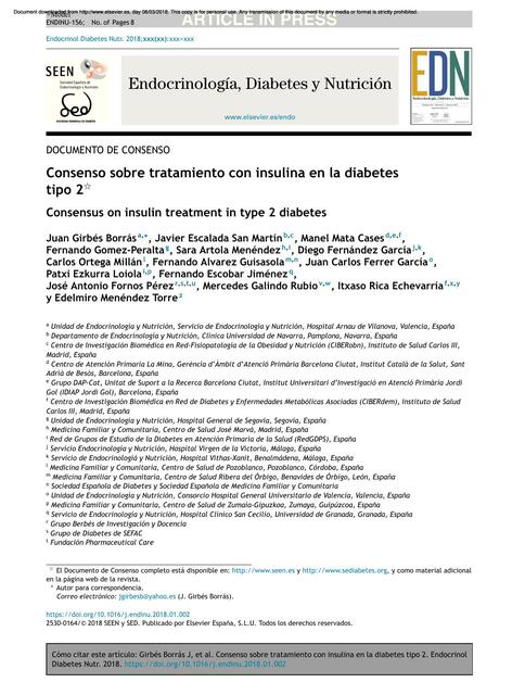 Consenso sobre tratamiento con insulina en la diabetes tipo 2 