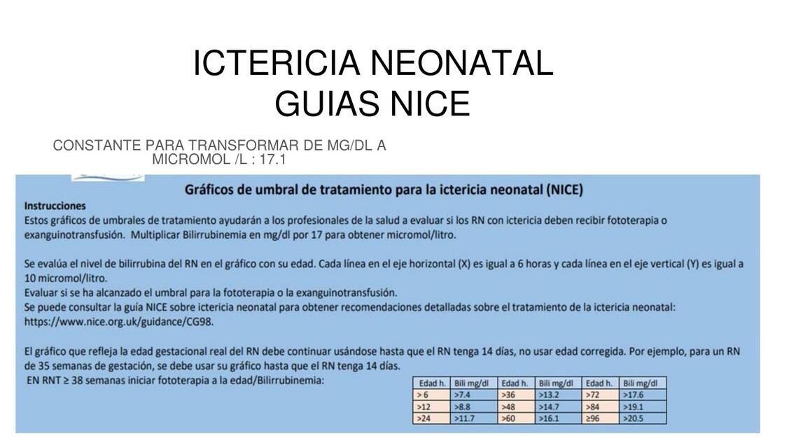 Ictericia Neonatal Guías Nice  