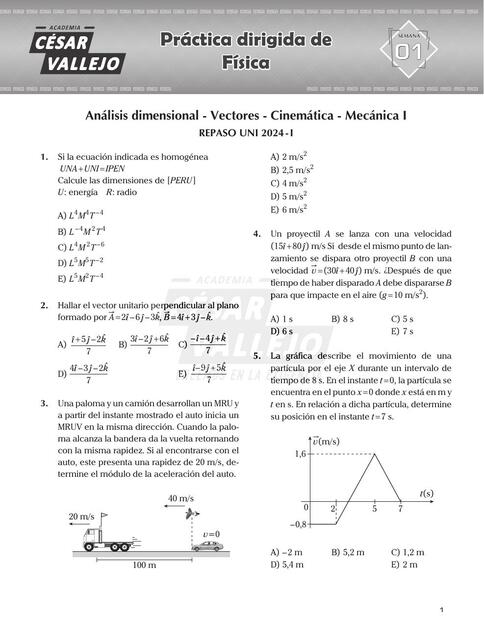 Análisis dimensional - Vectores - Cinemática - Mecánica 