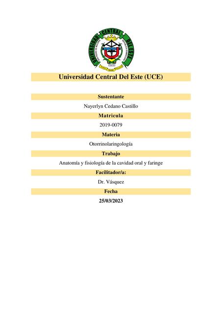 Anatomía y fisiología de la cavidad oral y faringe 