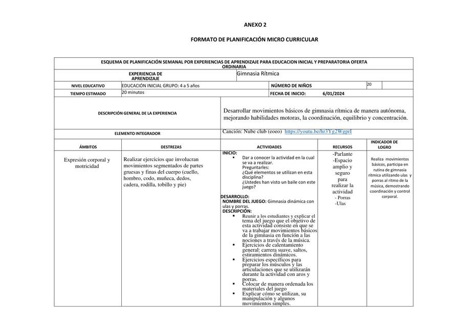 Gimnasia Rítmica Planificación   