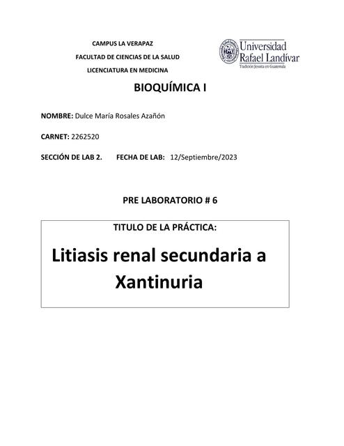 Litiasis renal secundaria a Xantinuria