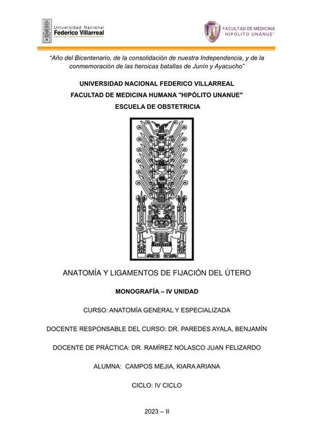 Anatomía y ligamentos de fijación del utero