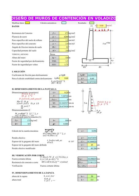 Hoja De Calculo De Diseño De Muros De Contención En Voladizo Plantillas De Excel De Ingeniería 5099