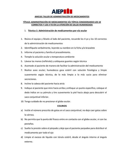 Administración de medicamentos vía ocular nasal y