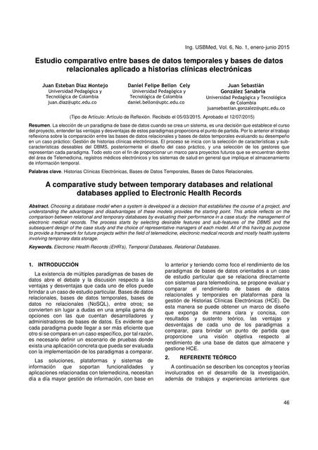 Estudio Comparativo entre Bases de Datos Temporales y Base de Datos Relacionales Aplicado a Historias Clínicas Electrónicas 