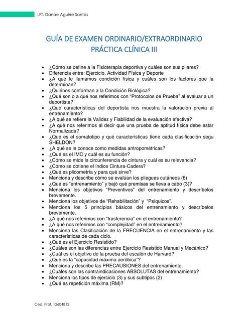 Guía de Examen Ordinario Práctica Clínica 