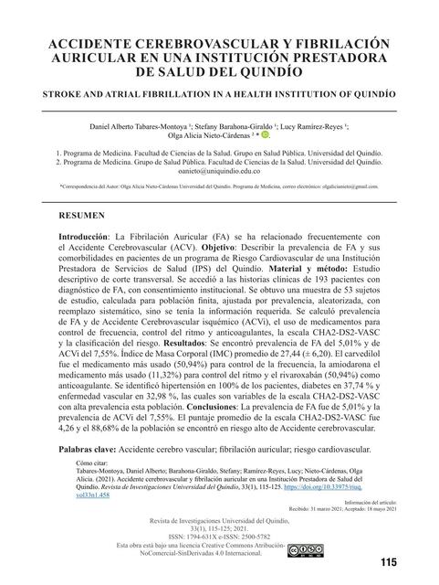 Accidentes Cerebrovascular y Fibrilación Auricular  