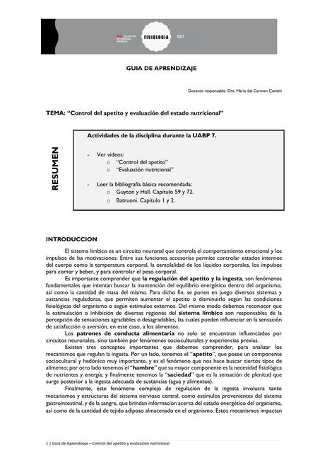 Control del Apetito y Evaluación del Estado Nutricional 