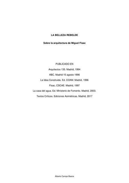 La belleza rebelde. Sobre la arquitectura de Miguel Fisac