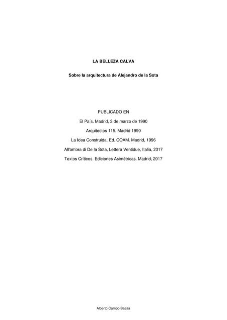 La belleza calva Sobre la arquitectura de Alejandro de la Sota