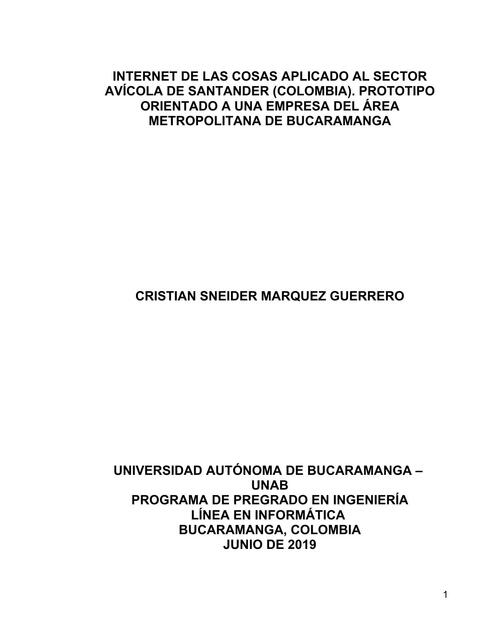 Internet de las cosas aplicado al sector avícola de Santander (Colombia). Prototipo orientado a una empresa del área metropolitana de Bucaramanga