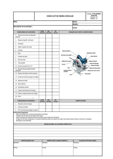 Check list de sierra circular