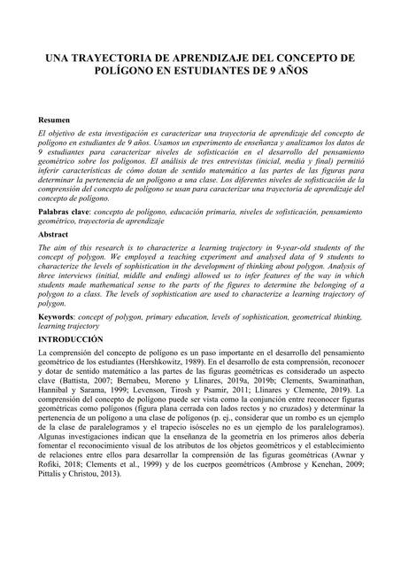 Una trayectoria de aprendizaaje del concepto de polígono en estudiantes de 9 años