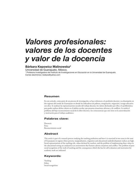 Valores profesionales valores de los docentes y valor de la docencia