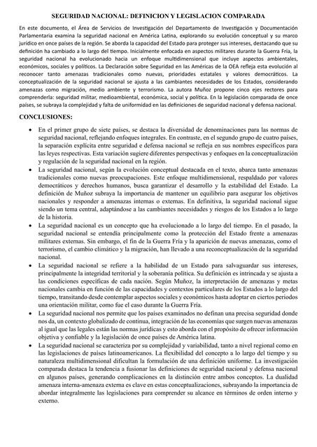 Seguridad Nacional: Definición y Legislación Comparada 