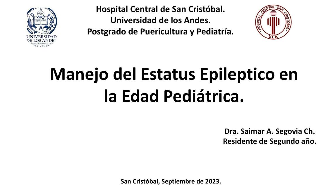 Manejo del Estatus Epiléptico en la Edad Pediátrica