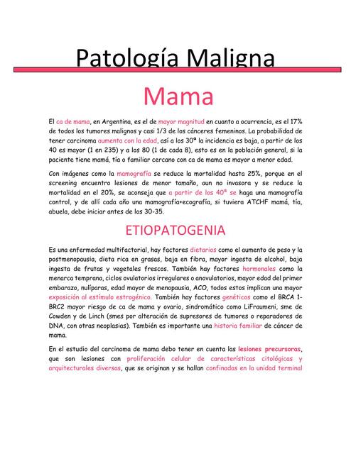 Patología Maligna mama