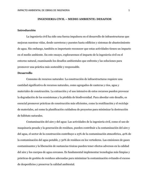 Ingeniería Civil- Medio Ambiente: Desafíos 