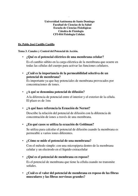 Tema 3. Canales y Control del Potencial de Acción 