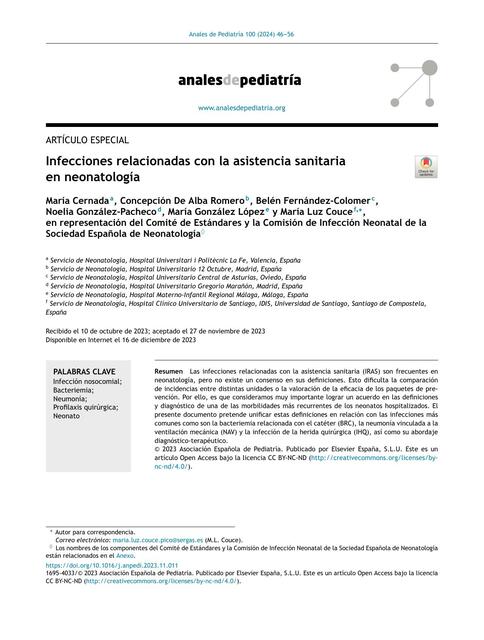 Infecciones relacionadas con la asistencia sanitaria en neonatología